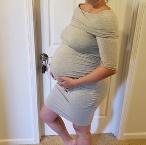 Maternity Dress sz large off shoulder Gray